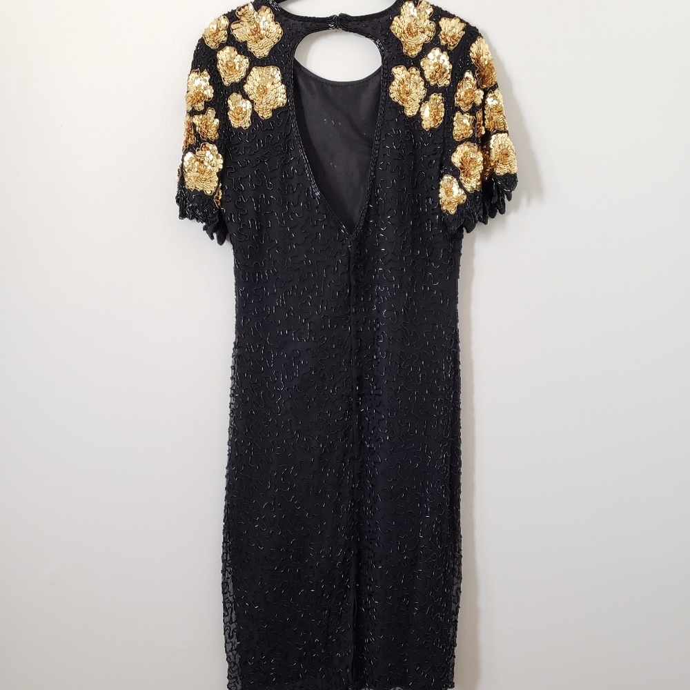 Vintage 1980s Floral Beaded and Sequin Dress - Picture 2 of 14